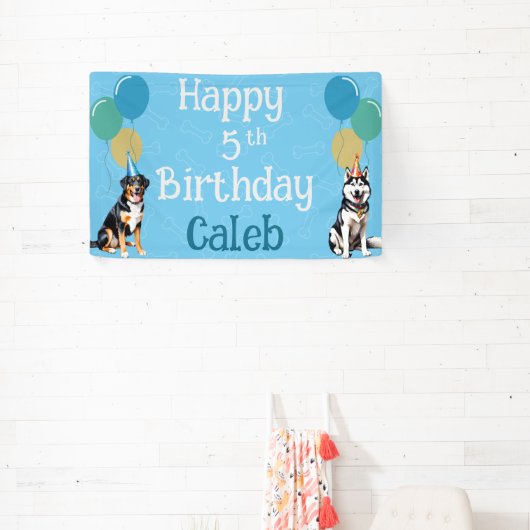 Banderoles Chien à chiot bleu personnalisé Anniversaire Paw t (Insitu)