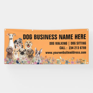 Banderoles Chien botanique floral assis sur des chiots orange