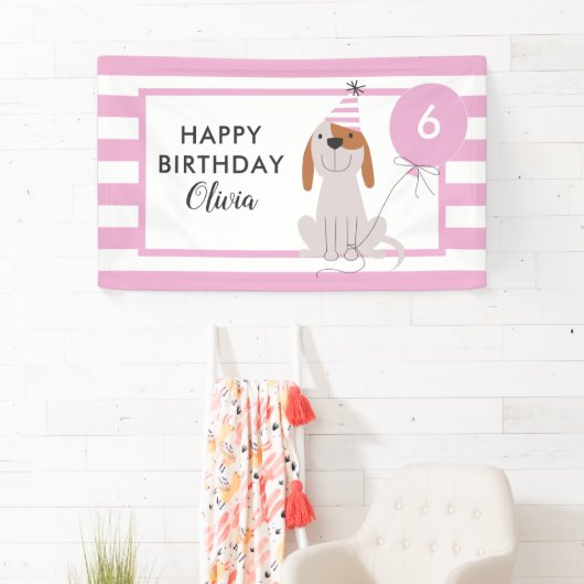 Banderoles Chien Chien Chien Chien Anniversaire Bandeau rose (En situation)