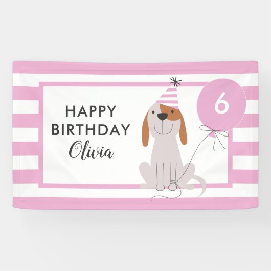 Banderoles Chien Chien Chien Chien Anniversaire Bandeau rose (Horizontal)