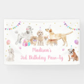 Banderoles Chien Chien rose Fille Paw-ty Anniversaire (Horizontal)