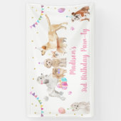 Banderoles Chien Chien rose Fille Paw-ty Anniversaire (Vertical)