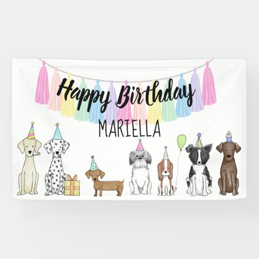 Banderoles Chien chiot Petite fille fête d'anniversaire (Horizontal)