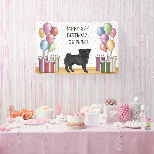 Banderoles Chien noir Carlin coloré Pastels Joyeux Anniversai (Fête)