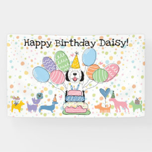 Banderoles Chien Sheepadoodle noir et blanc Fête d'anniversai