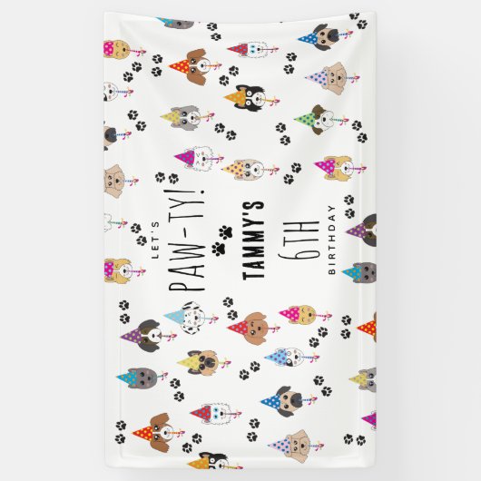 Banderoles Chiens de fête d'anniversaire Pawty mignons (Vertical)