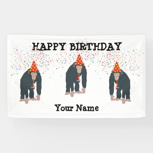 Banderoles Chimpanzé singe fête les animaux fête d'anniversai (Horizontal)