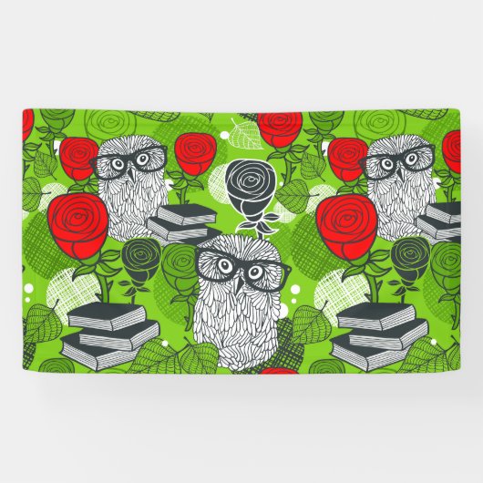 Banderoles Chouette en roses rouges (Horizontal)