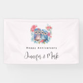 Banderoles Chouettes amoureuses Assis sur un arbre Anniversai (Horizontal)