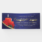 Banderoles Christmas Eve Candlelight Poinsettia Blue Church (Horizontal)