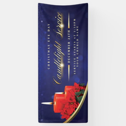 Banderoles Christmas Eve Candlelight Poinsettia Blue Church (Vertical)