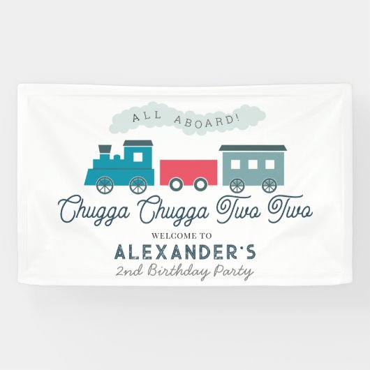 Banderoles Chugga Chugga Deux Train Blue Boy 2e Anniversaire (Horizontal)