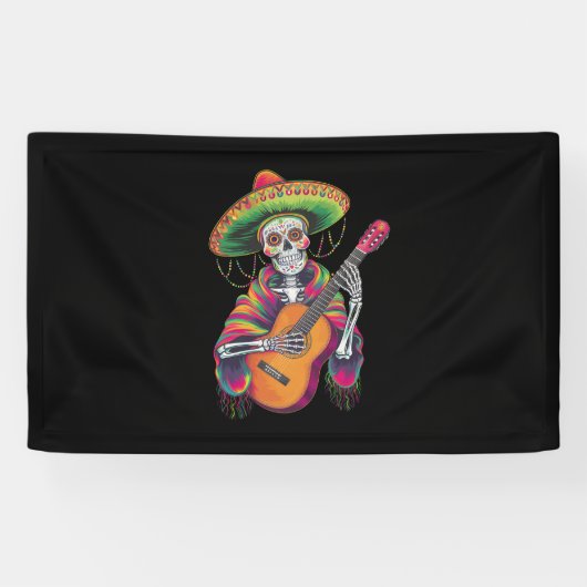 Banderoles Cinco De Mayo Skeleton Skull Fiesta Guitare (Horizontal)