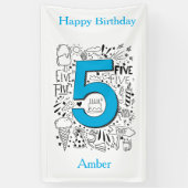 Banderoles CINQ ans 5e carte d'anniversaire bleue (Vertical)