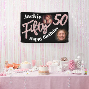 Banderoles Cinquante 50e anniversaire deux script photo rose
