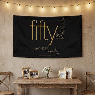 Banderoles Cinquante ans et Fabuleux Anniversaire Glamour Or