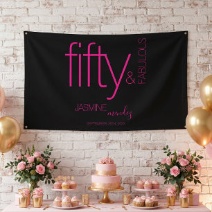 Banderoles Cinquante ans et Fabuleux Anniversaire Rose Fuchsi