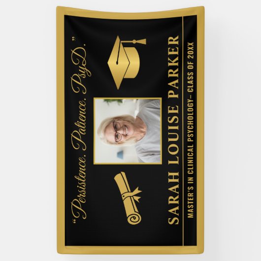 Banderoles Citation PsyD Noir Et Or Diplôme Photo 2025 (Vertical)