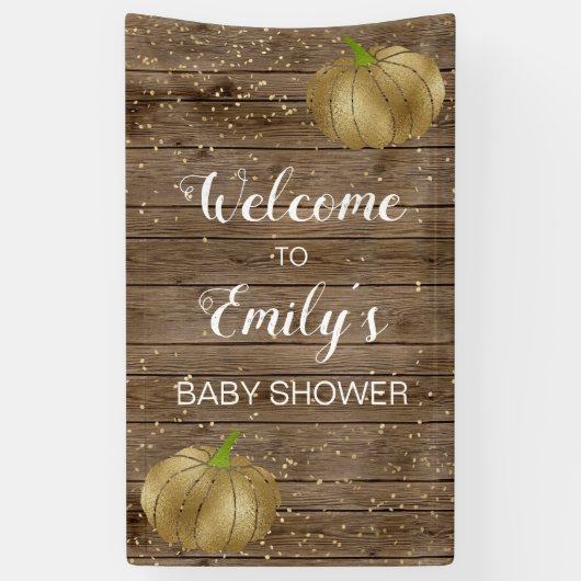 Banderoles Citrouille d'or rustique Barne Baby shower en bois (Vertical)