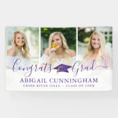 Banderoles Clapet de graduation violet moderne Script 3 Photo (Horizontal)