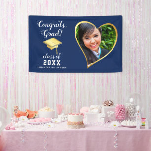 Banderoles Classe 2025 Grad Photo Marine Bleu Blanc Graduatio