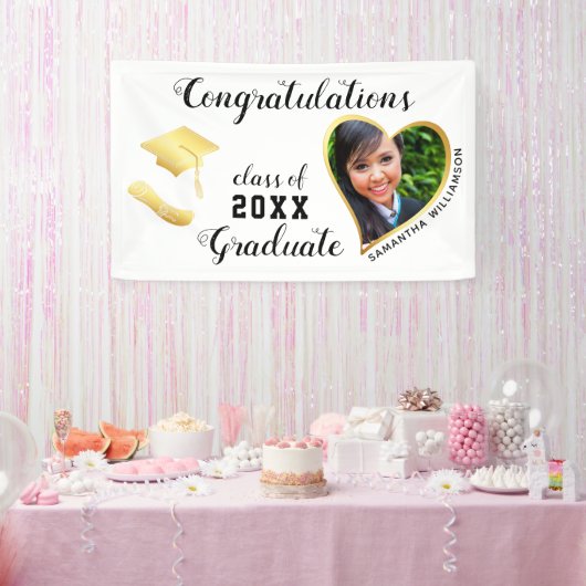 Banderoles Classe 2025 Graduate Photo White Graduation (Fête)