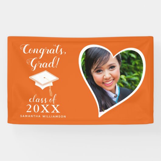 Banderoles Classe 2025 Photo Orange and White Graduation (Horizontal)