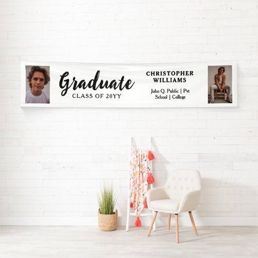 Banderoles Classe Classy de 2023 Script Text 2 Photo - Blanc (En situation)