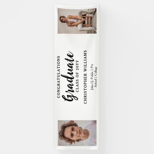 Banderoles Classe Classy de 2023 Script Text 2 Photo - Blanc (Vertical)