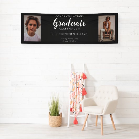 Banderoles Classe Classy de 2023 Script Text 2 Photo - Noir (En situation)