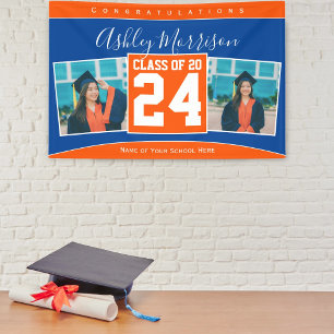 Banderoles Classe de 2022 Blue Orange Graduation Photo Collag