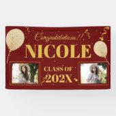 Banderoles Classe De 2023 Ballons Rouge Or Photo Graduation (Horizontal)