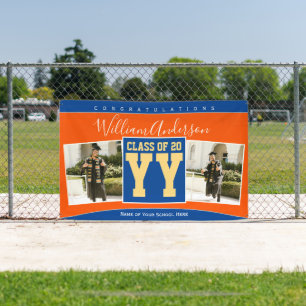 Banderoles Classe de 2023 Blue Orange Gold Graduation Photo