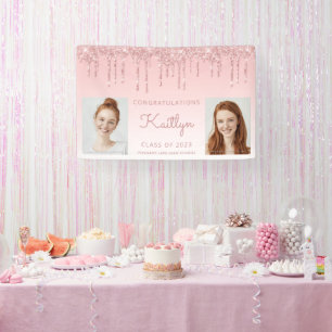 Banderoles Classe de 2023 Parties scintillant rose Drip 2-Pho
