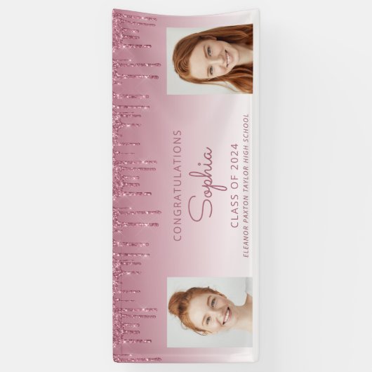 Banderoles Classe de 2024 Bourgogne Parties scintillant 2-Pho (Vertical)