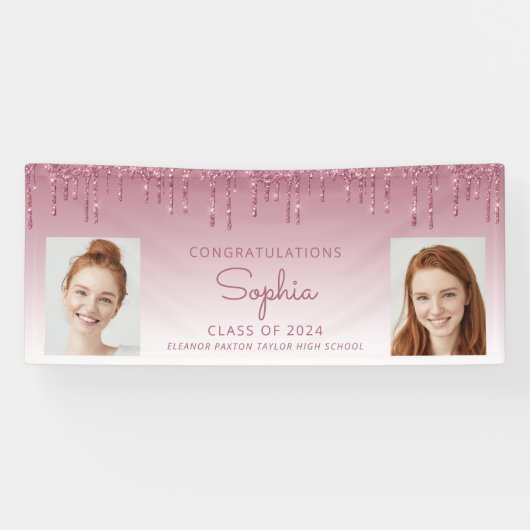 Banderoles Classe de 2024 Bourgogne Parties scintillant 2-Pho (Horizontal)