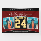 Banderoles Classe de 2024 Burgundy Black Gold Graduation Phot (Horizontal)