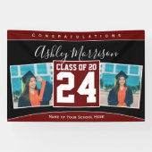 Banderoles Classe de 2024 Burgundy Dark Red Graduation Photo (Horizontal)