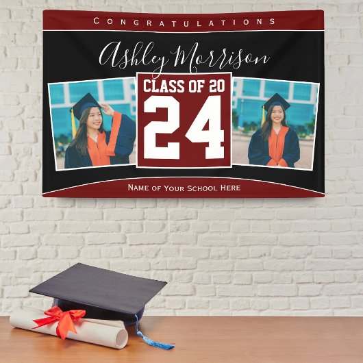 Banderoles Classe de 2024 Burgundy Dark Red Graduation Photo