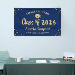 Banderoles Classe de 2024 Dark Blue Gold Graduation Party