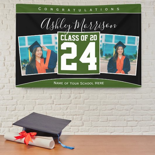 Banderoles Classe de 2024 Forest Green Black Graduation Photo