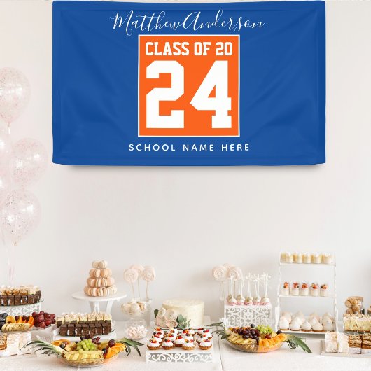 Banderoles Classe de 2024 Orange Blue & Gold Graduation Party