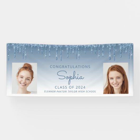 Banderoles Classe de 2024 Parties scintillant Bleue 2-Photo G (Horizontal)