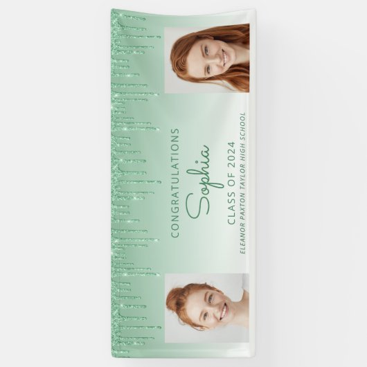 Banderoles Classe de 2024 Parties scintillant Verte 2-Photo G (Vertical)