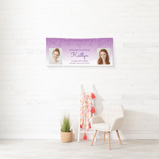Banderoles Classe de 2024 Purple Parties scintillant 2-Photo  (En situation)