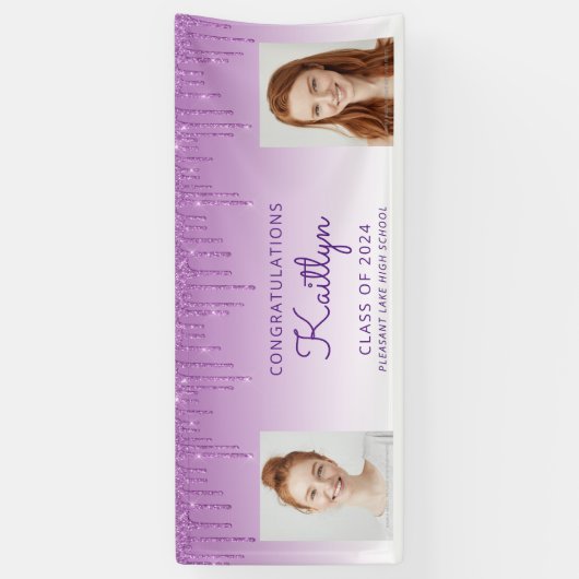 Banderoles Classe de 2024 Purple Parties scintillant 2-Photo  (Vertical)