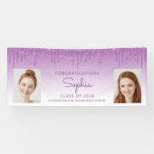 Banderoles Classe de 2024 Purple Parties scintillant 2-Photo  (Horizontal)