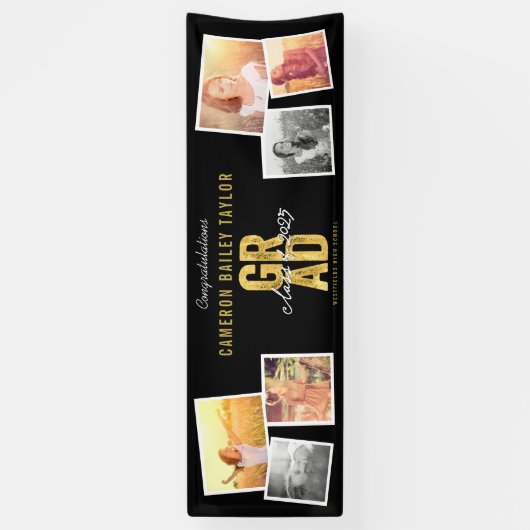 Banderoles Classe De 2025 Bold GRAD 6 Photo Graduation Party (Vertical)