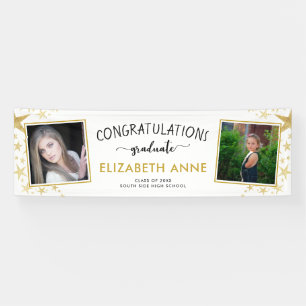 Banderoles Classe de 2025 Gold Stars 2 Photos Graduation