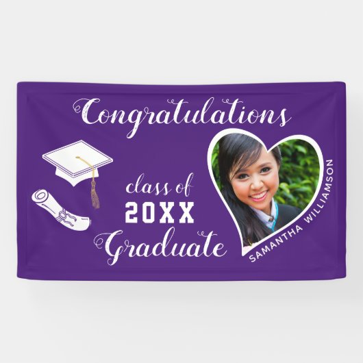 Banderoles Classe de 2025 Graduate Photo Purple Graduation (Horizontal)